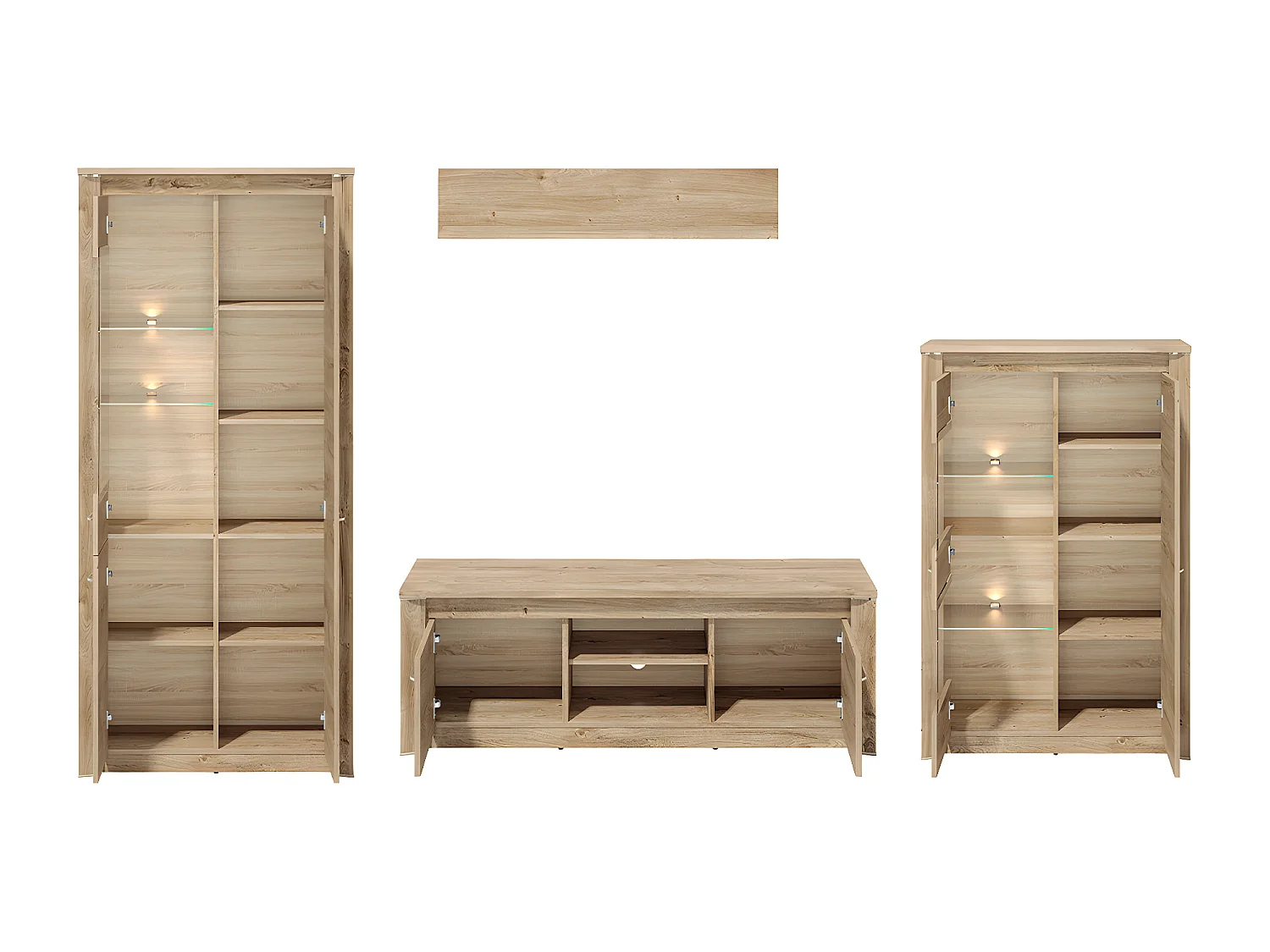 WOHNWAND Luis Ribbeck Eiche, champagnerfarben verchromt, 4-teilig