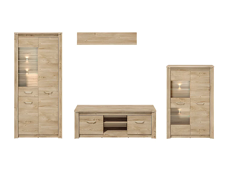 WOHNWAND Luis Ribbeck Eiche, champagnerfarben verchromt, 4-teilig