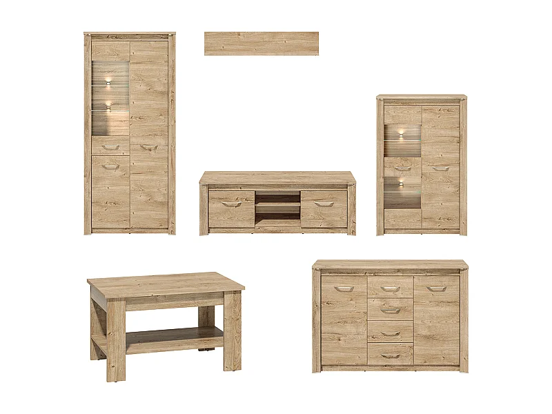 WOHNZIMMER-SET Luis Ribbeck Eiche, champagnerfarben verchromt, 6-teilig