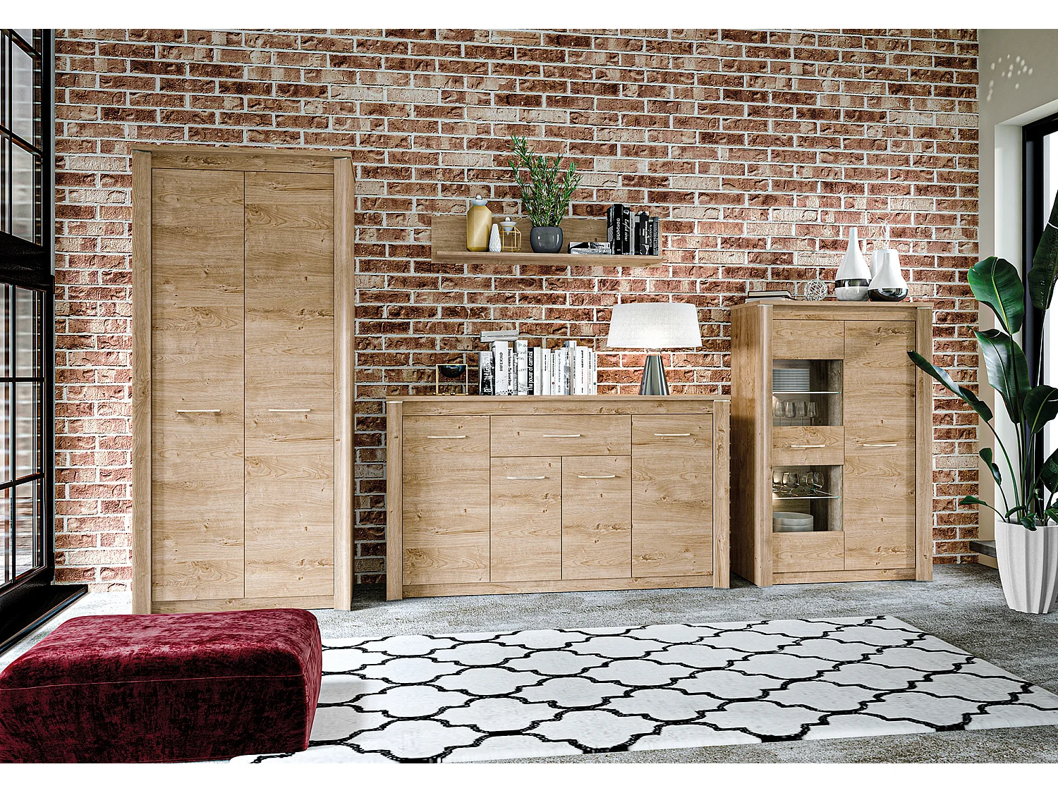 STAURAUMSCHRANK Luis Ribbeck Eiche, champagnerfarben verchromt 55 / 40 / 202cm