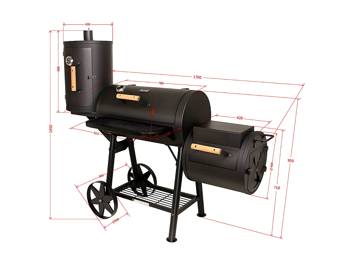 Fumoir 110 kg massif BBQ charbon de bois