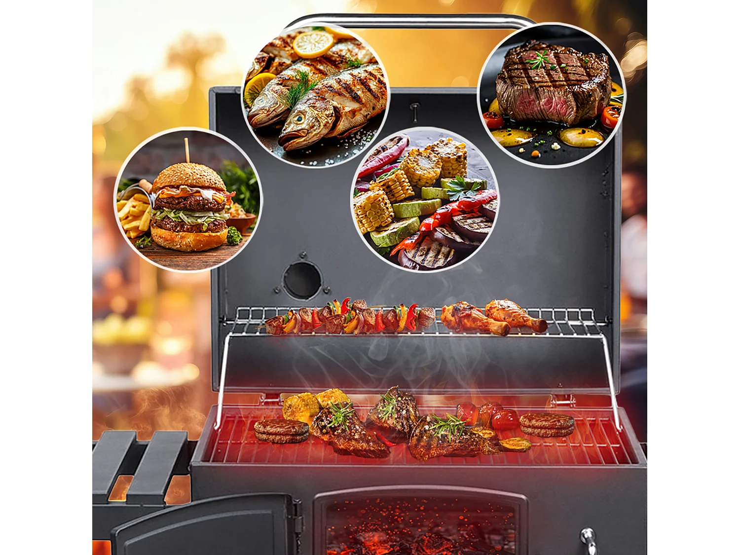 HOLZKOHLEGRILL und Smoker Set HERO XL
