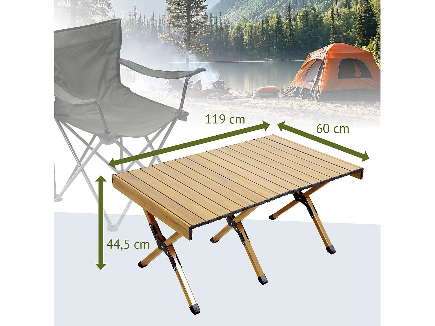 Table de camping pliable JAWINIO, table pliante portable en aluminium aspect bois