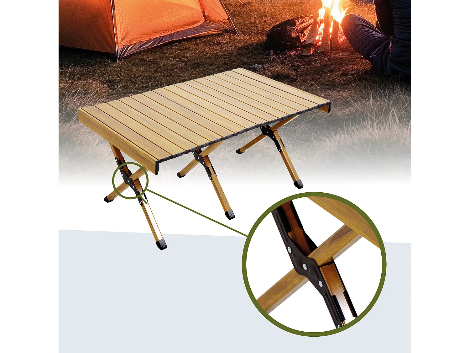 Table de camping pliable JAWINIO, table pliante portable en aluminium aspect bois