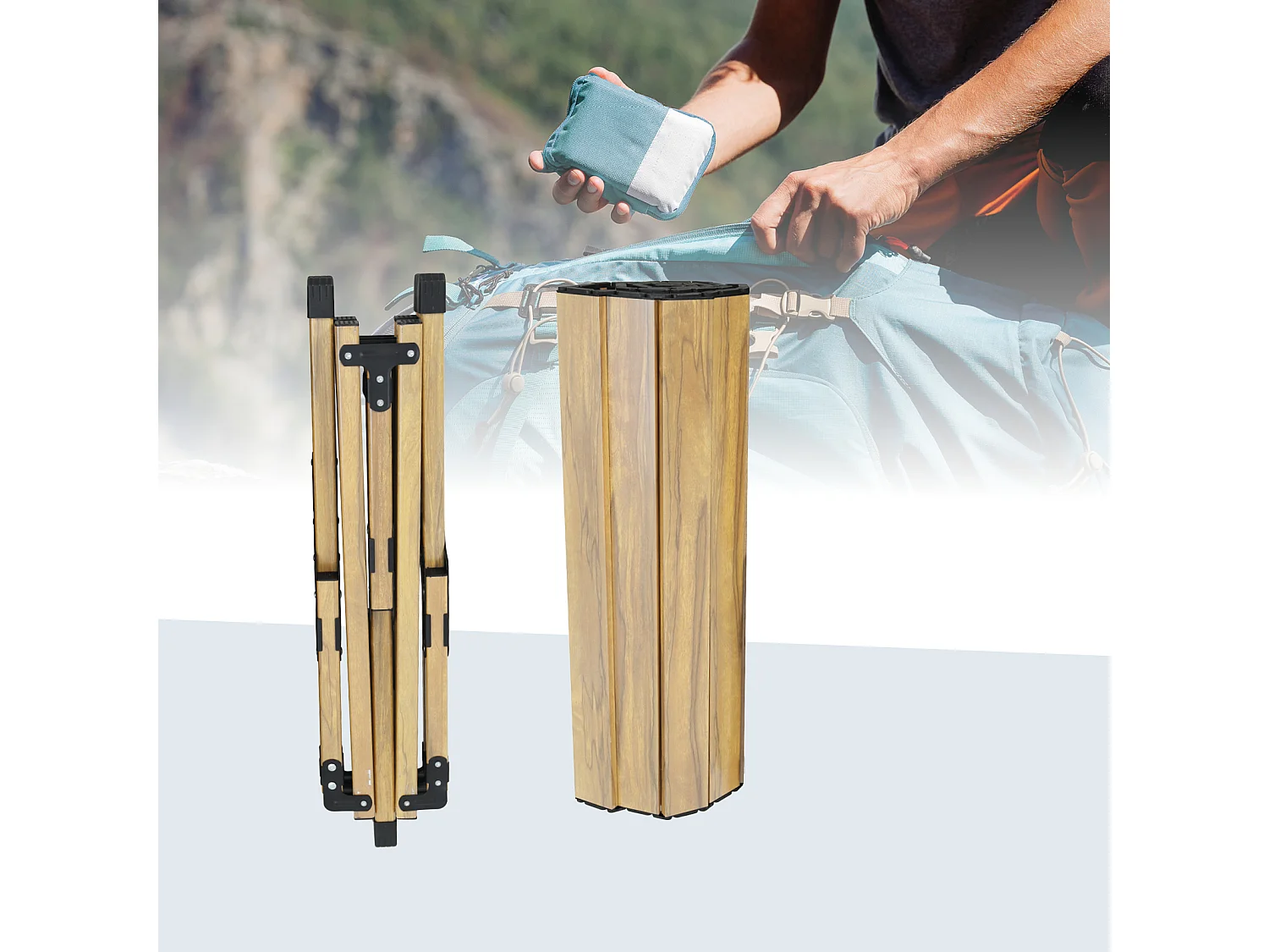 Table de camping pliable JAWINIO, table pliante portable en aluminium aspect bois