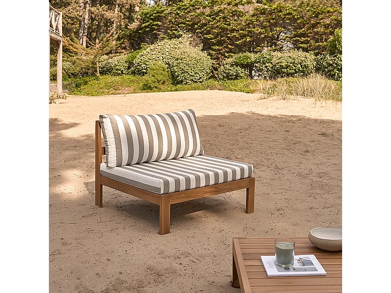 Sillón de jardín de madera de teca maciza blanco y topo