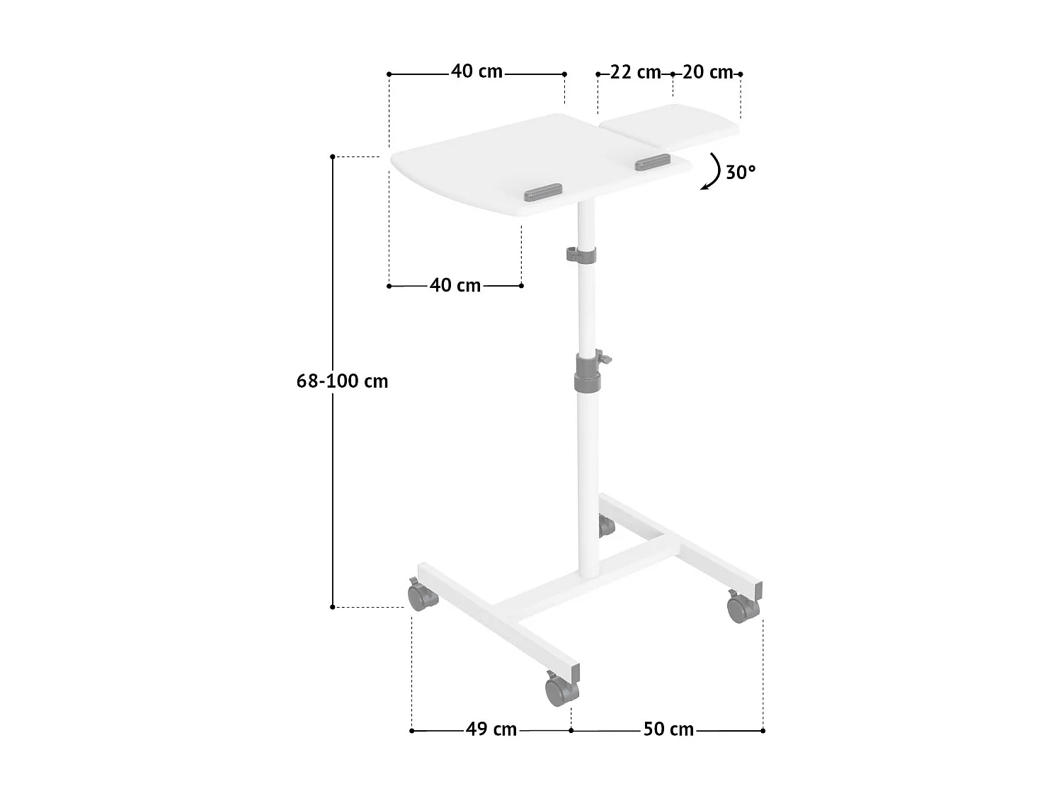 Support pour ordinateur portable à roulettes Réglable en hauteur