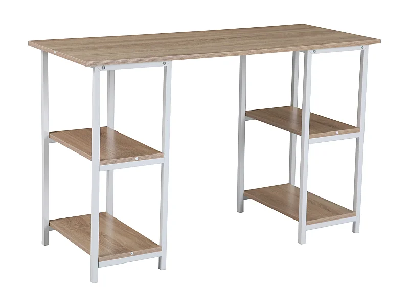 Bureau Étagère imitation chêne pieds métalliques