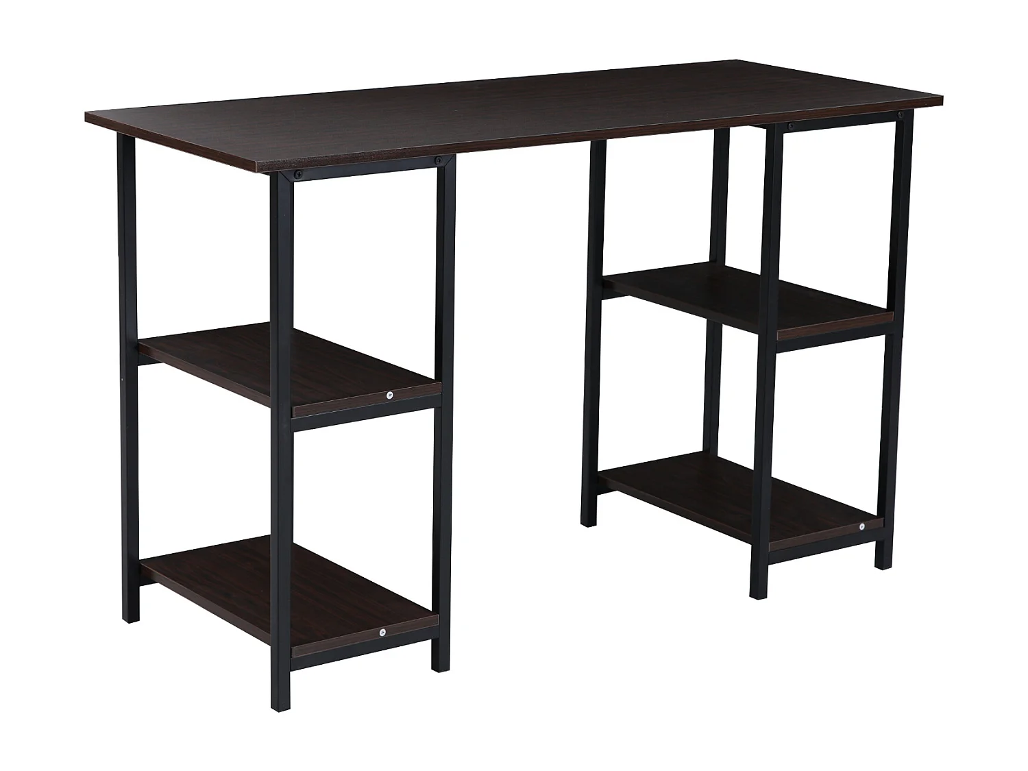 Bureau Étagère aspect noyer pieds métalliques