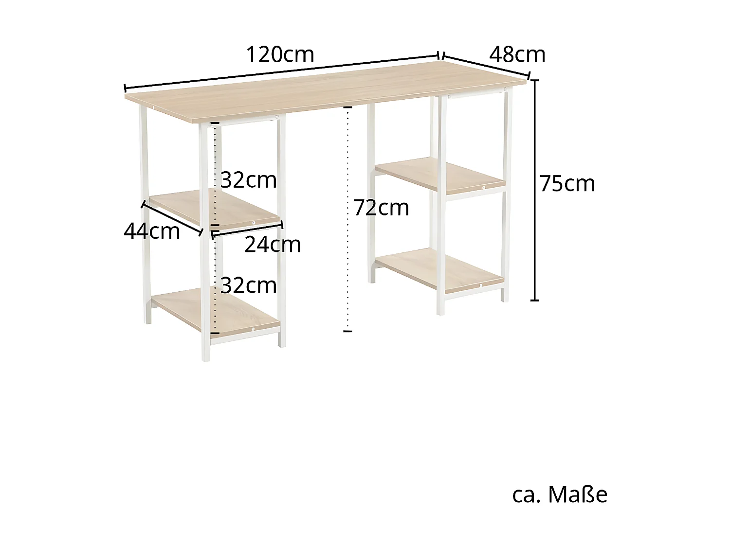 Bureau Étagère aspect noyer pieds métalliques