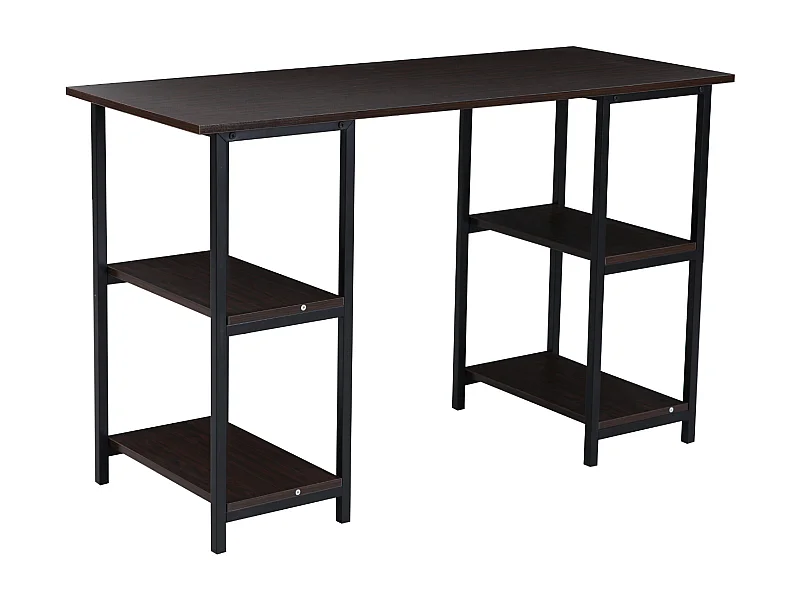 Bureau Étagère aspect noyer pieds métalliques