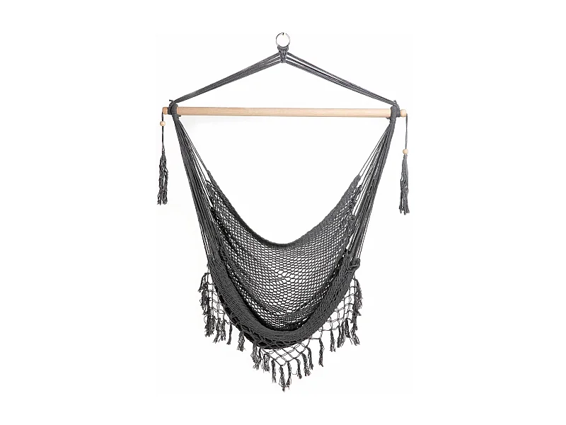 Fauteuil suspendu aspect résille avec franges corde en coton