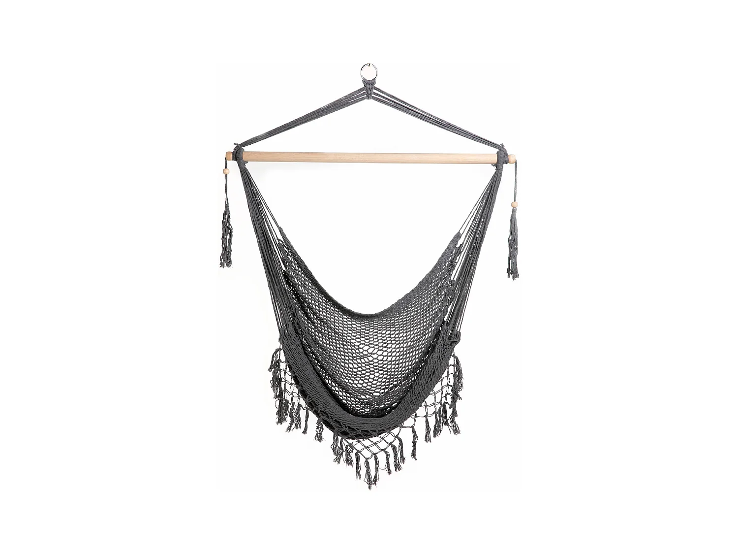 Fauteuil suspendu aspect résille avec franges corde en coton