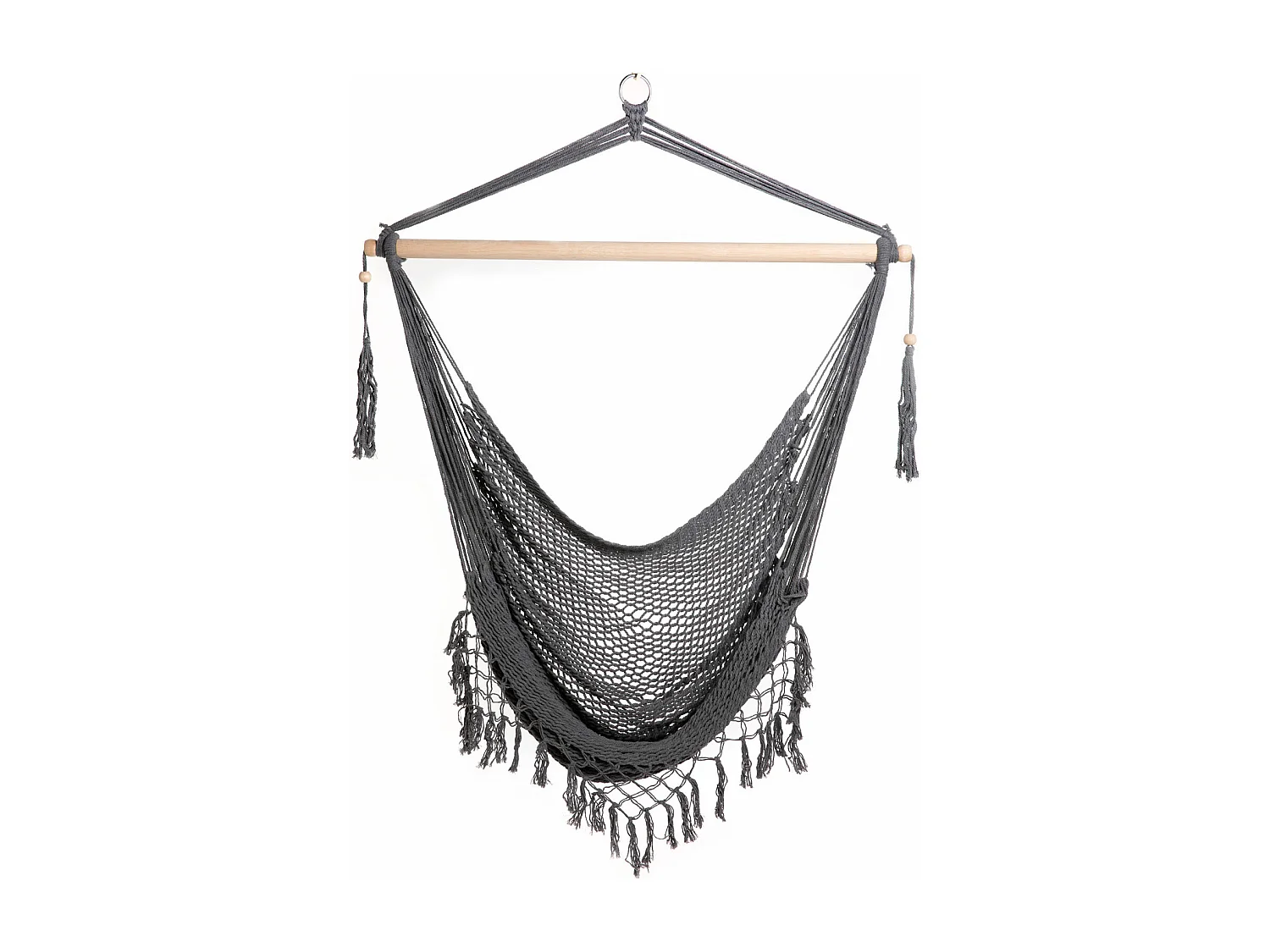 Fauteuil suspendu aspect résille avec franges corde en coton