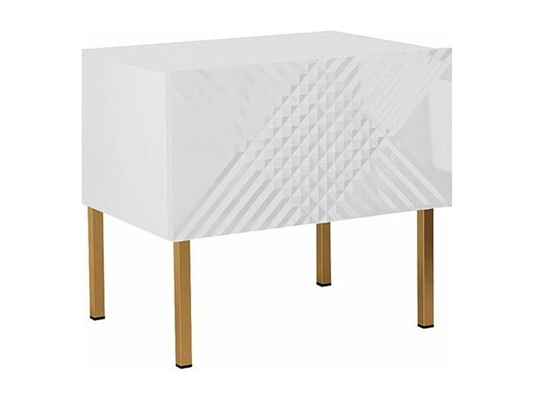 Table de chevet Levelbu 102, Blanc brillant|Blanc, Nombre de tiroirs: 1, 46x50x35cm