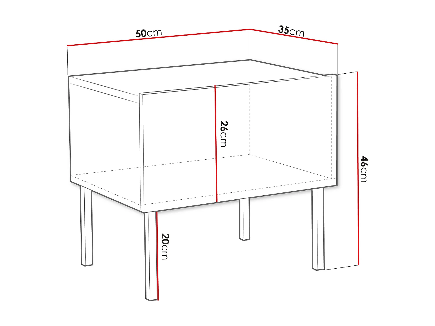 Table de chevet Levelbu 102, Blanc brillant|Blanc, Nombre de tiroirs: 1, 46x50x35cm