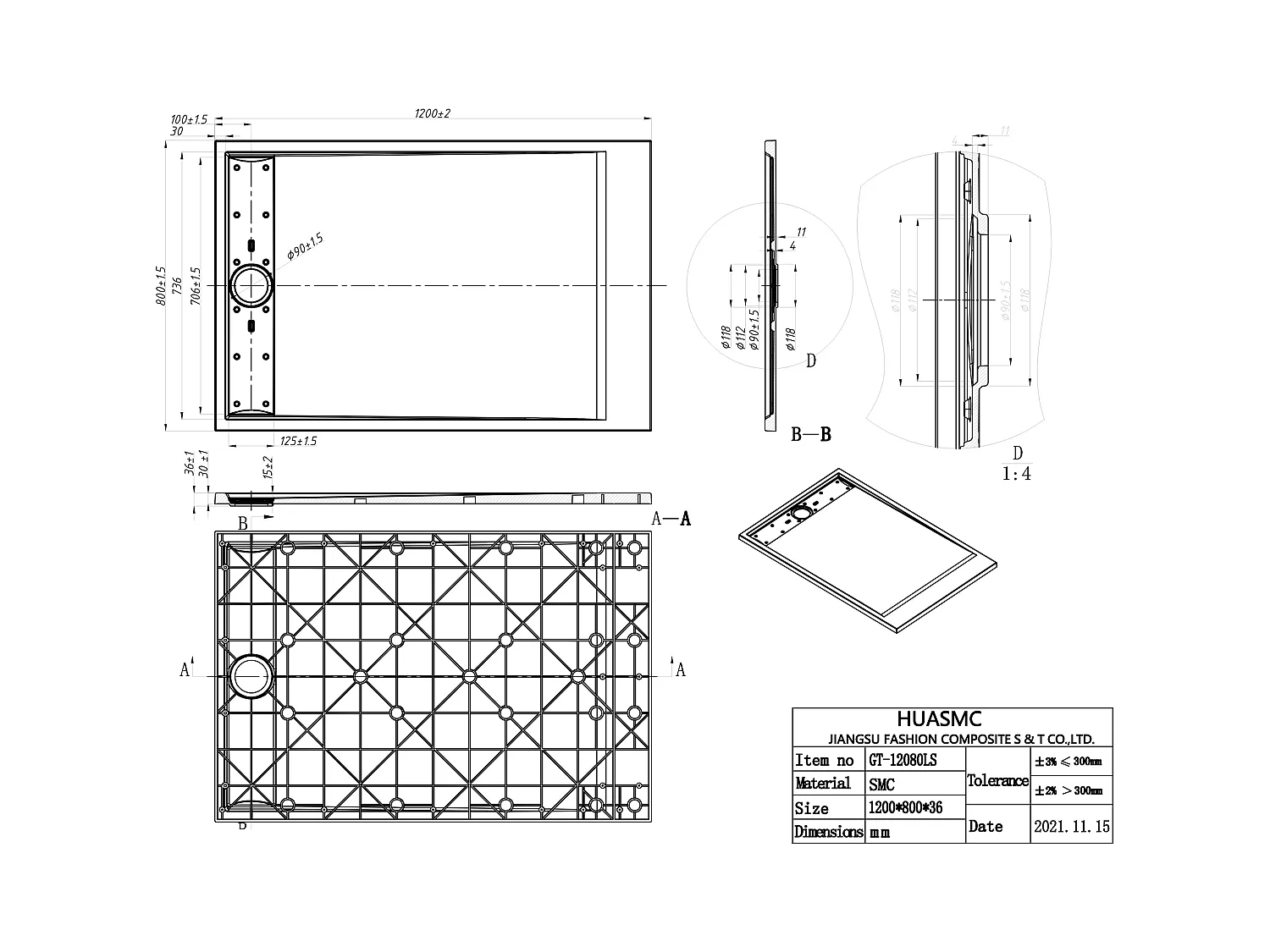 Plato de ducha de resina para instalar o empotrar con sifón - Blanco - 120 x 80 cm - MIRNOSA