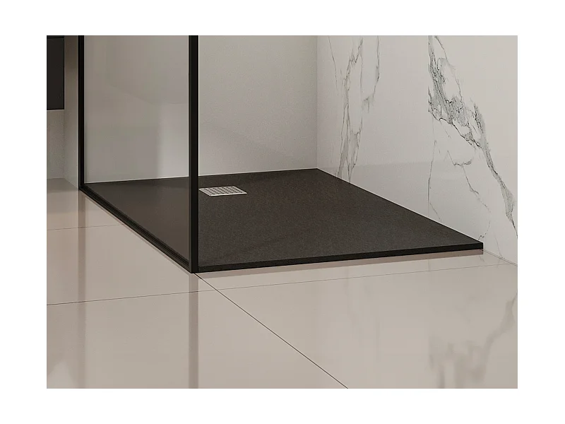 Aufsatz- oder Einbauduschtasse - Kunstharz - mit Siphon - Schwarz - 120 x 80 cm - MIRNOSA