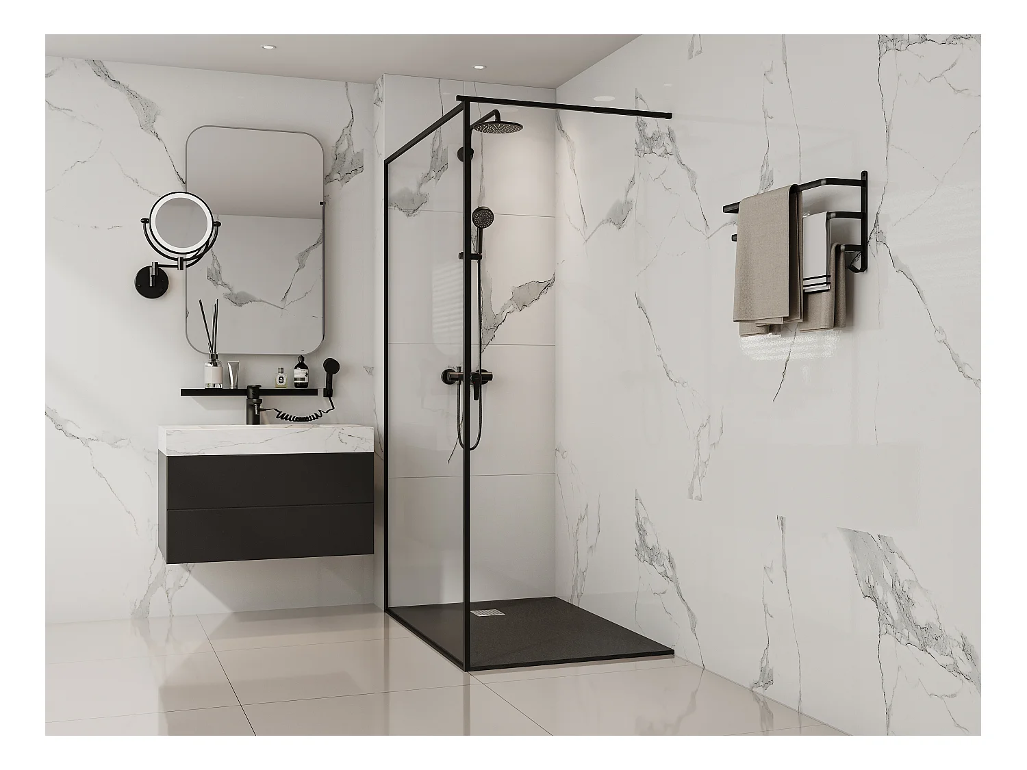 Receveur de douche extra plat à poser ou à encastrer recoupable en résine SMC avec siphon - Noir - 120 x 80 cm - MIRNOSA