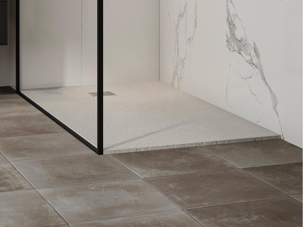 Receveur extra-plat à poser ou à encastrer découpable en résine SMC avec siphon - Blanc - 140 x 80 cm - MIRNOSA