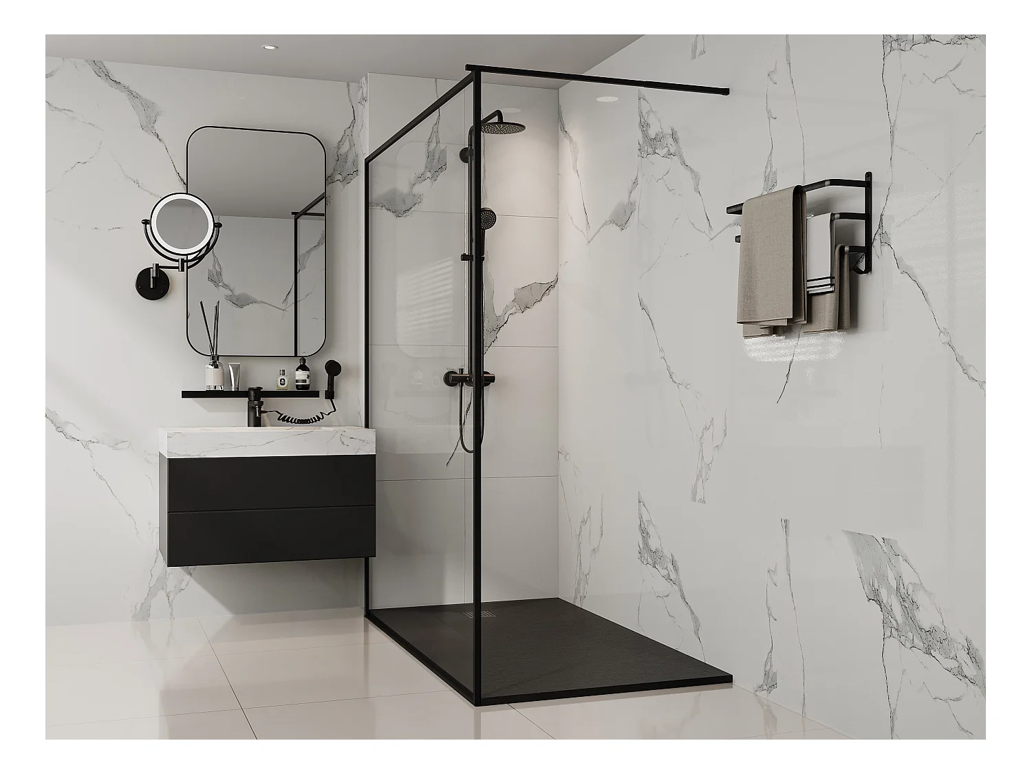 Receveur de douche extra plat à poser ou à encastrer recoupable en résine SMC avec siphon - Noir - 160 x 90 cm - MIRNOSA