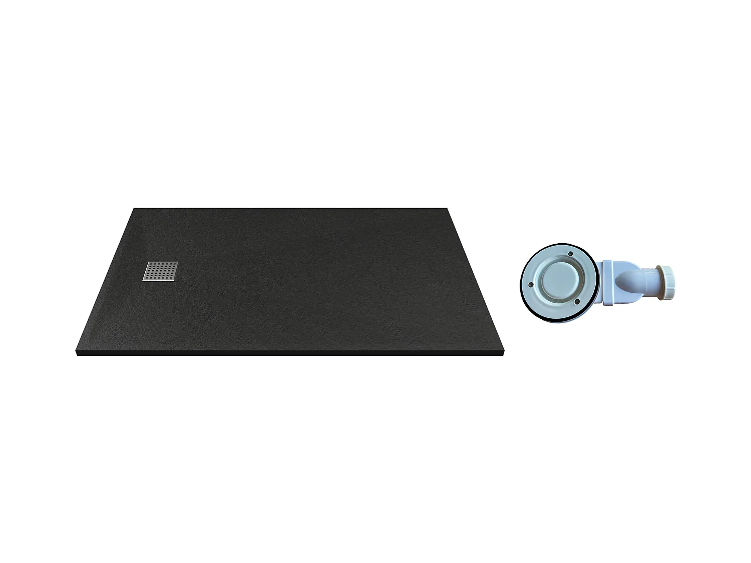 Plato de ducha de resina para instalar sobre o empotrar con sifón - Negro - 160 x 90 cm - MIRNOSA