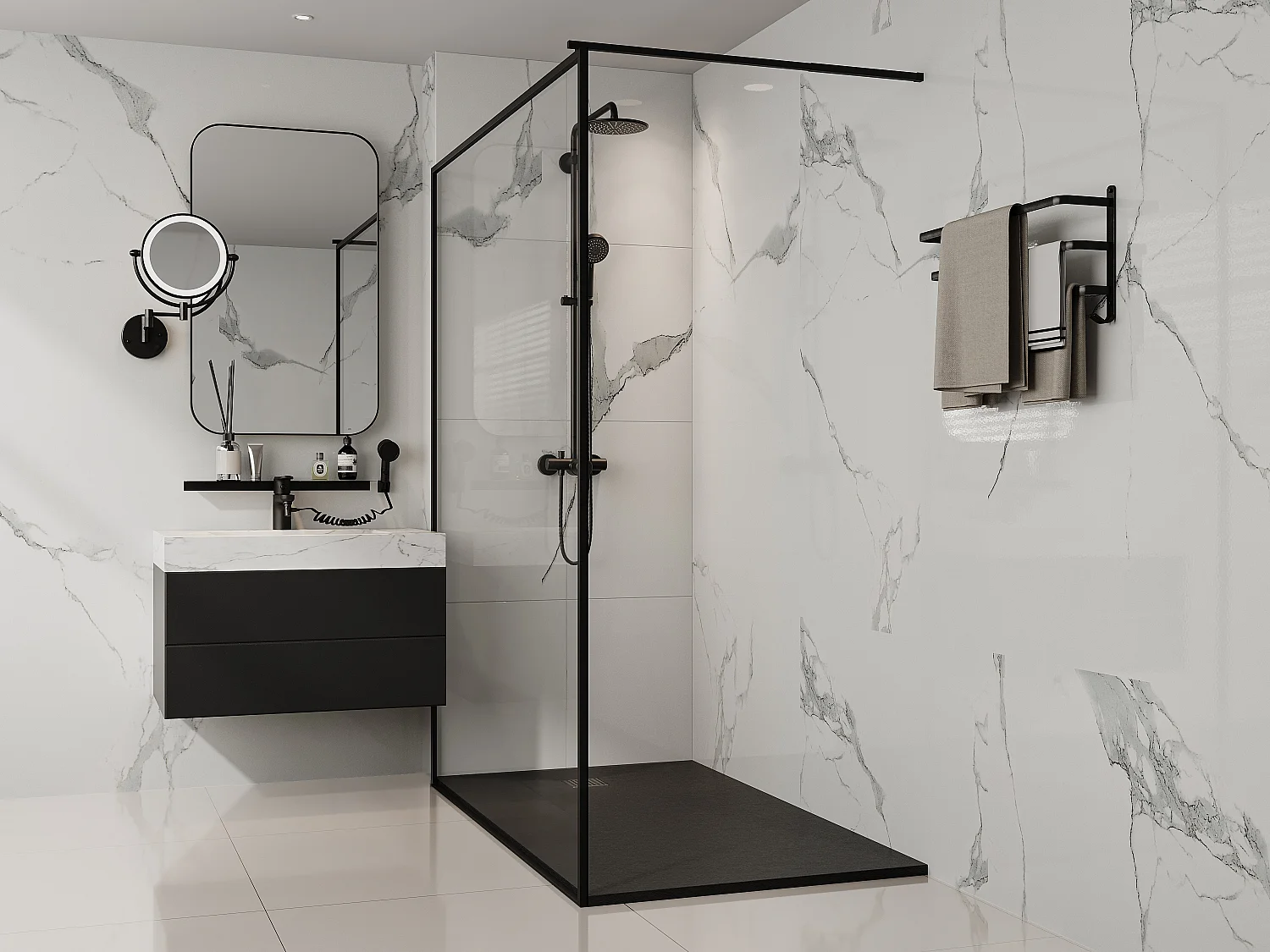 Plato de ducha de resina para instalar sobre o empotrar con sifón - Negro - 160 x 90 cm - MIRNOSA