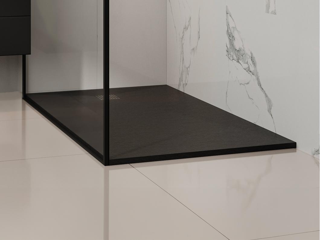 Receveur extra-plat à poser ou à encastrer découpable en résine SMC avec siphon - Noir - 160 x 90 cm - MIRNOSA