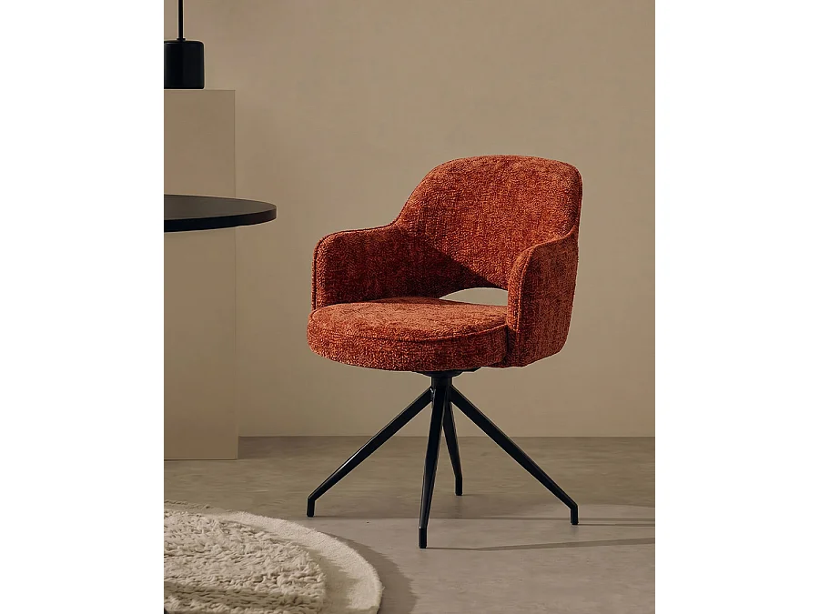 Elba - Lot de 2 Chaises en tissu rouge et pieds métal