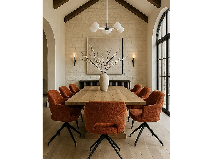 Elba - Lot de 2 chaises en tissu terracotta et pieds métal