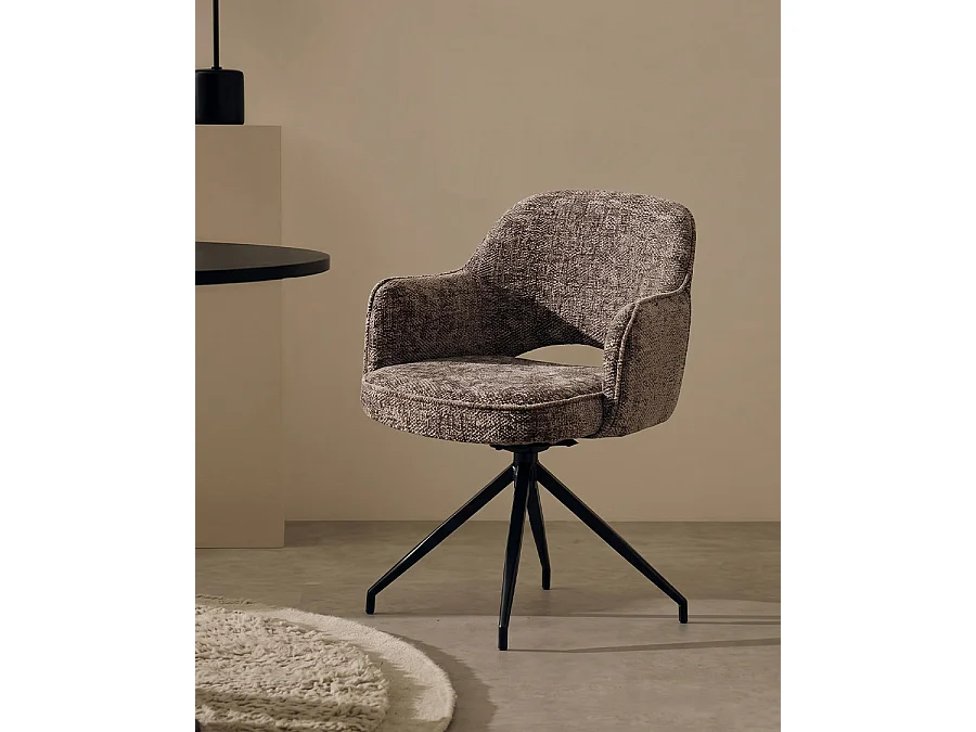 Elba - Lot de 2 Chaises en tissu gris et pieds métal