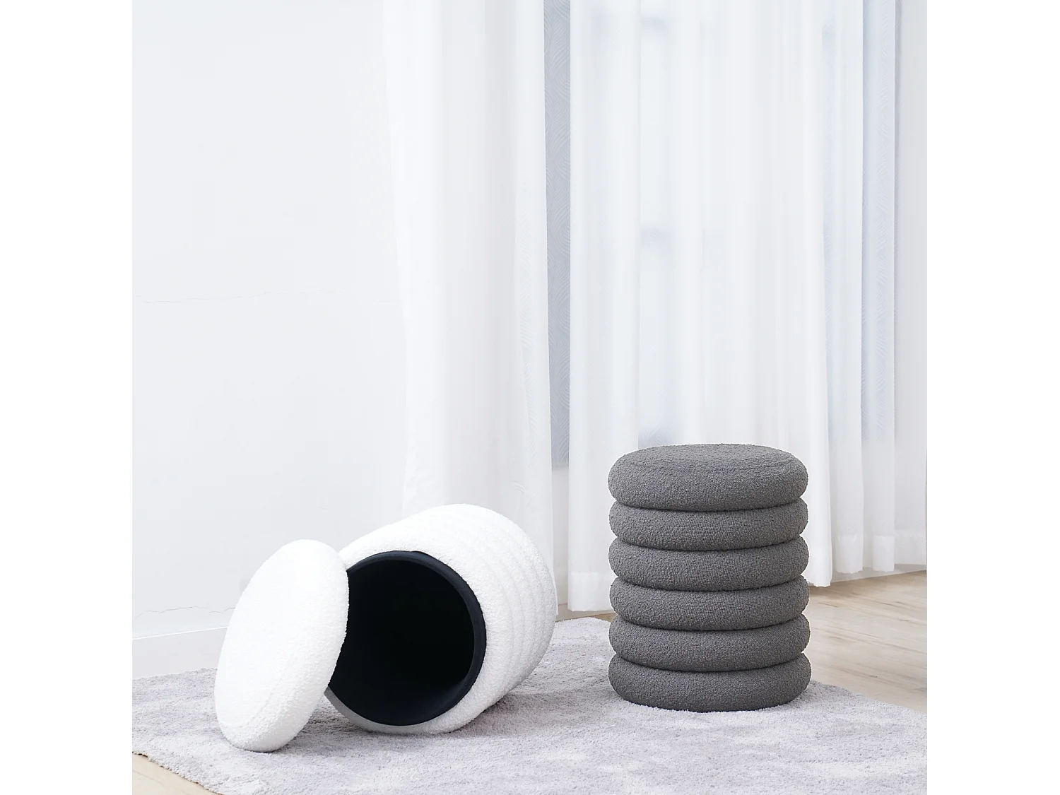 SVITA BLOSSOM XS Pouf avec espace de rangement Pouf Ottomane Coussin Boucle Gris