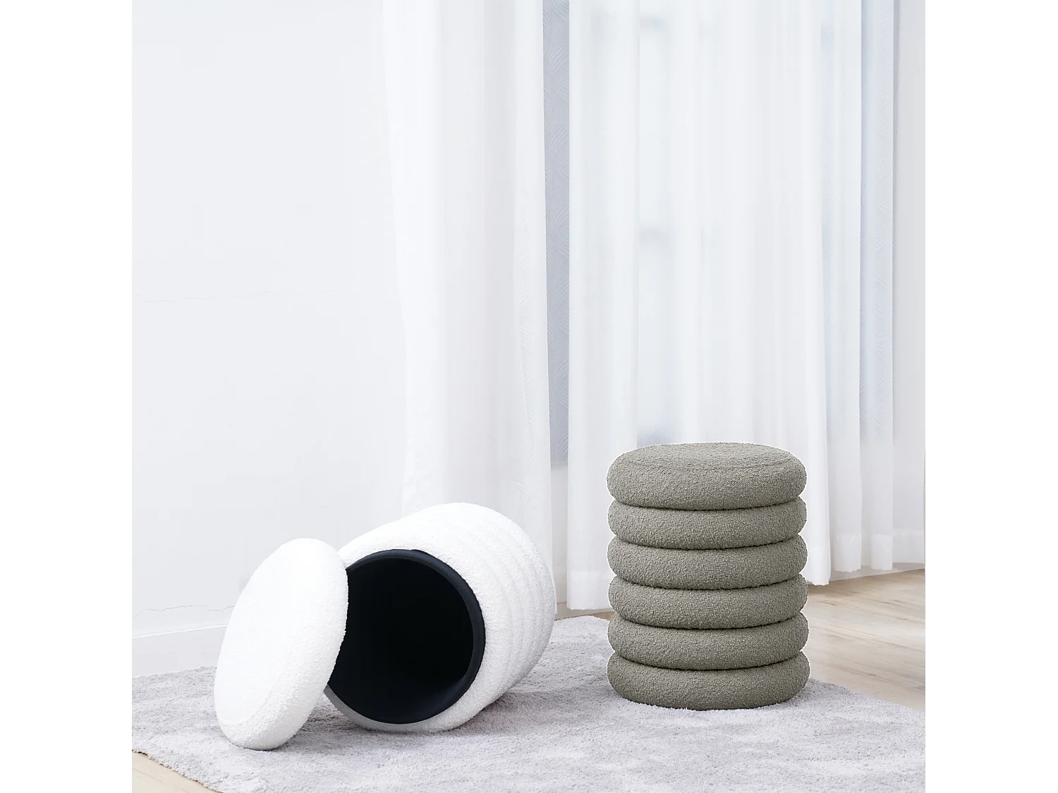 SVITA BLOSSOM XS Pouf avec espace de rangement Pouf Ottomane Coussin Boucle Gris clair