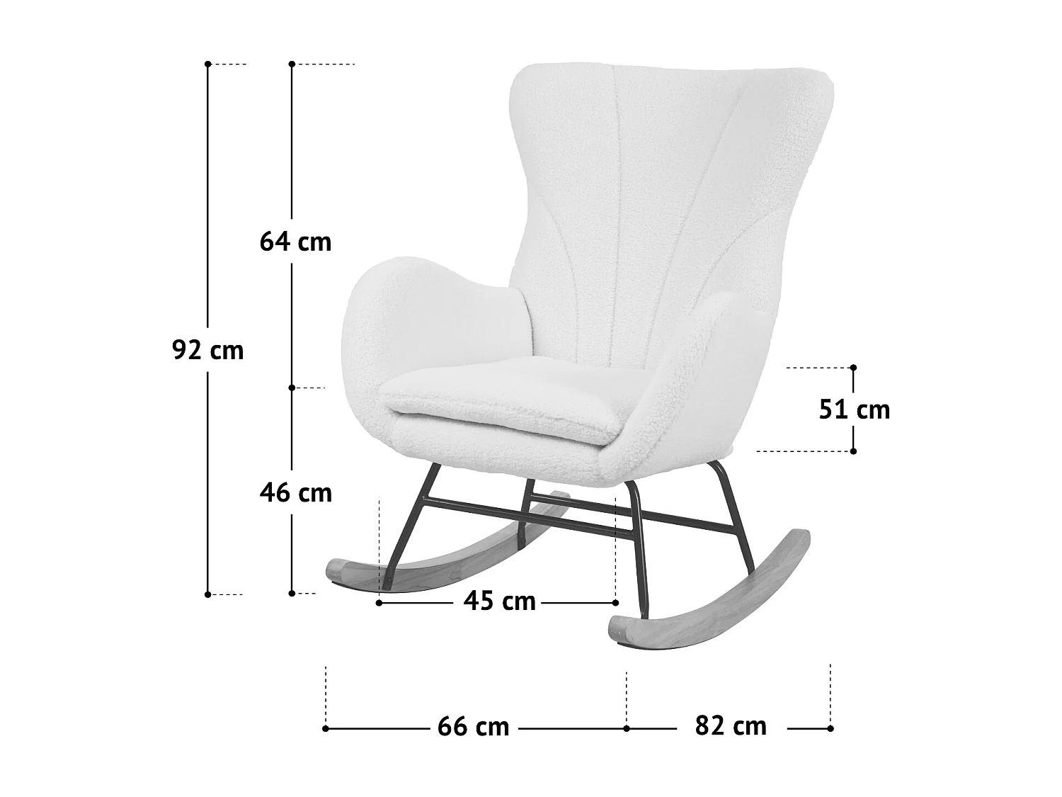 chaise à bascule patins en bois avec accoudoirs