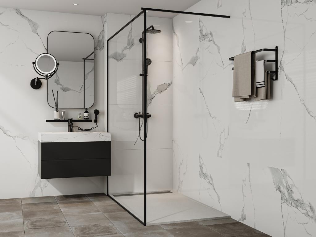 Receveur extra-plat à poser ou à encastrer découpable en résine SMC avec siphon - Blanc - 160 x 90 cm - LYROSA