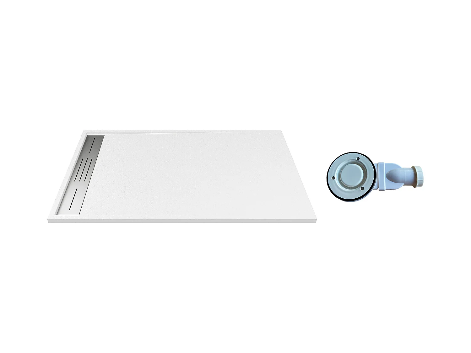 Receveur de douche extra plat à poser ou à encastrer recoupable en résine SMC avec siphon - Blanc - 160 x 90 cm - LYROSA