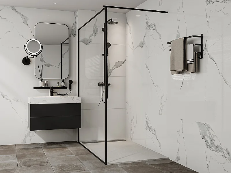 BAYA Receveur de douche extra-plat aspect pierre ardoise Gris 70 x 160 cm + bonde
