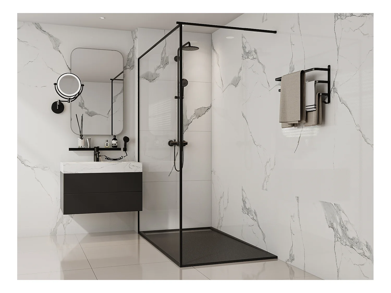 Receveur de douche extra plat à poser ou à encastrer recoupable en résine SMC avec siphon - Noir - 160 x 90 cm - LYROSA