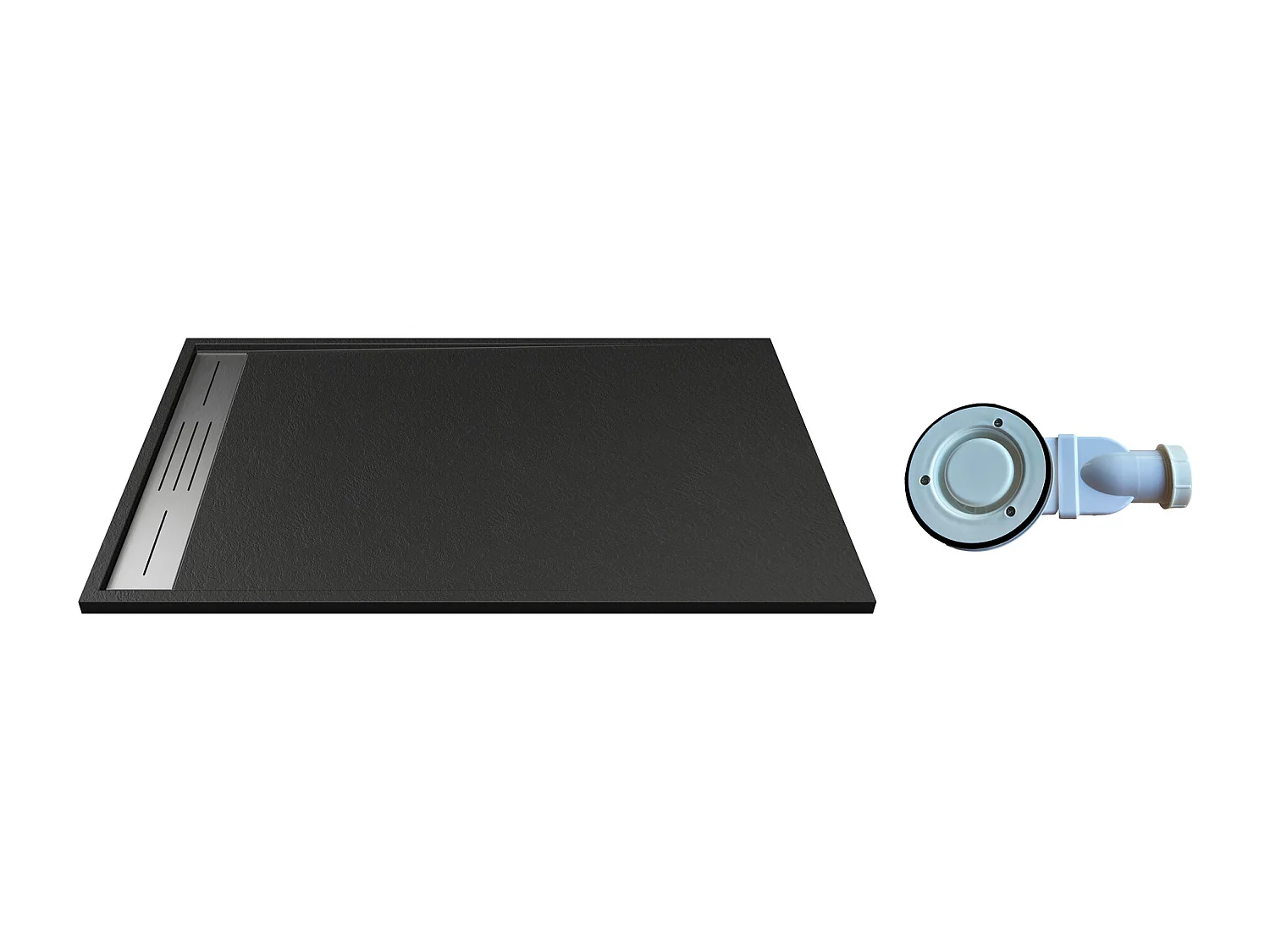 Receveur de douche extra plat à poser ou à encastrer recoupable en résine SMC avec siphon - Noir - 160 x 90 cm - LYROSA