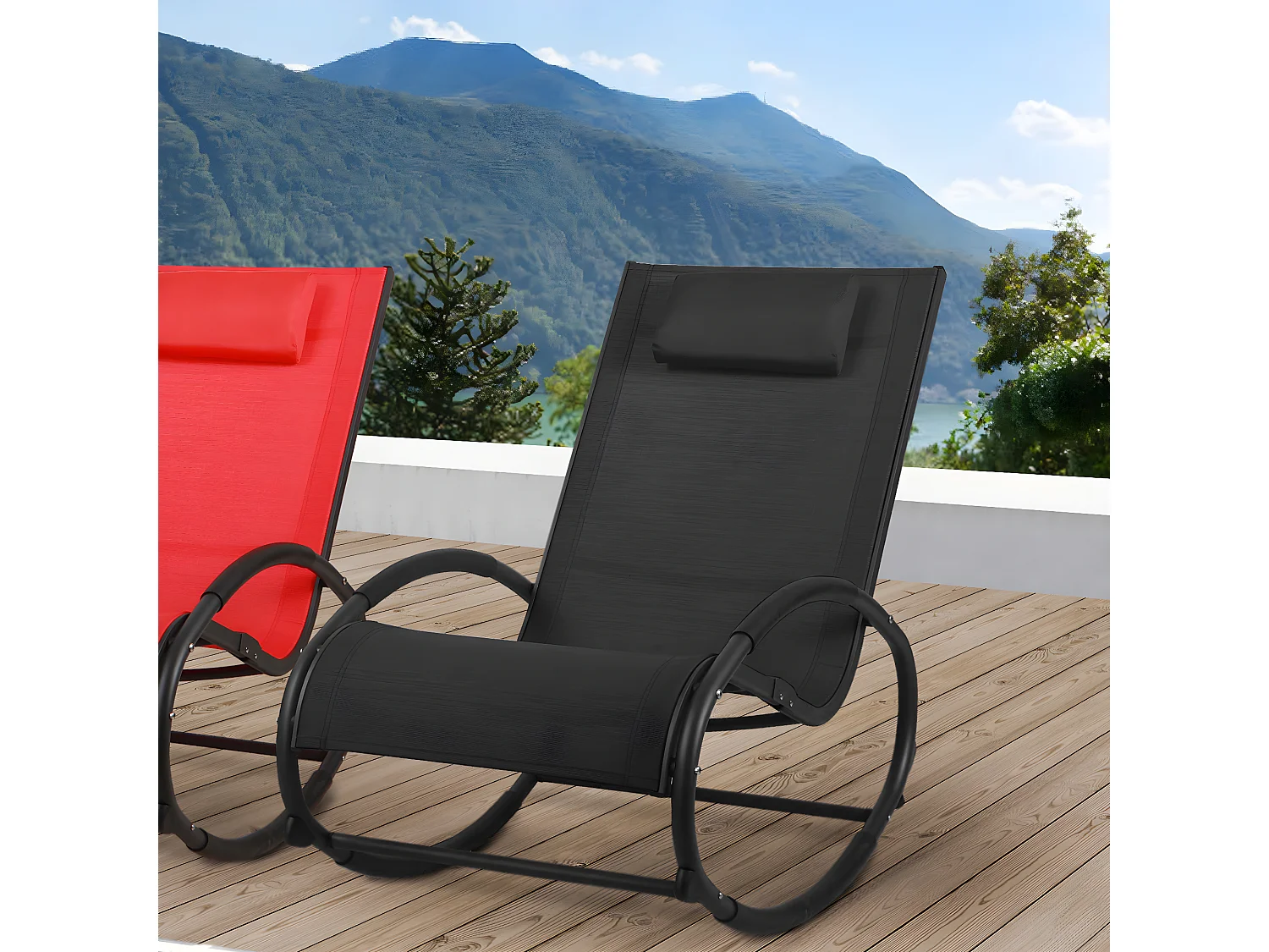 Fauteuil à bascule d'extérieur avec appui-tête