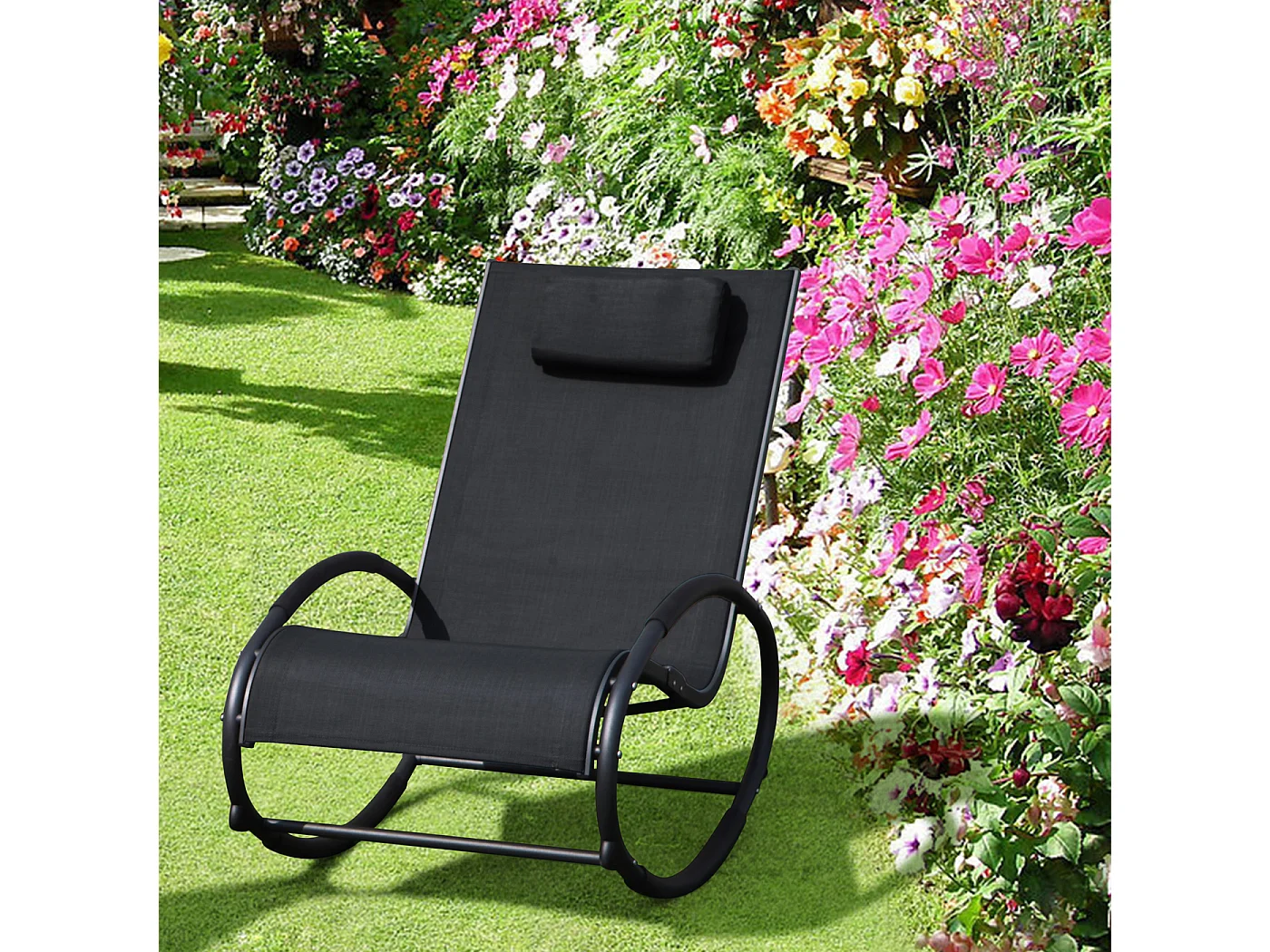 Fauteuil à bascule d'extérieur avec appui-tête