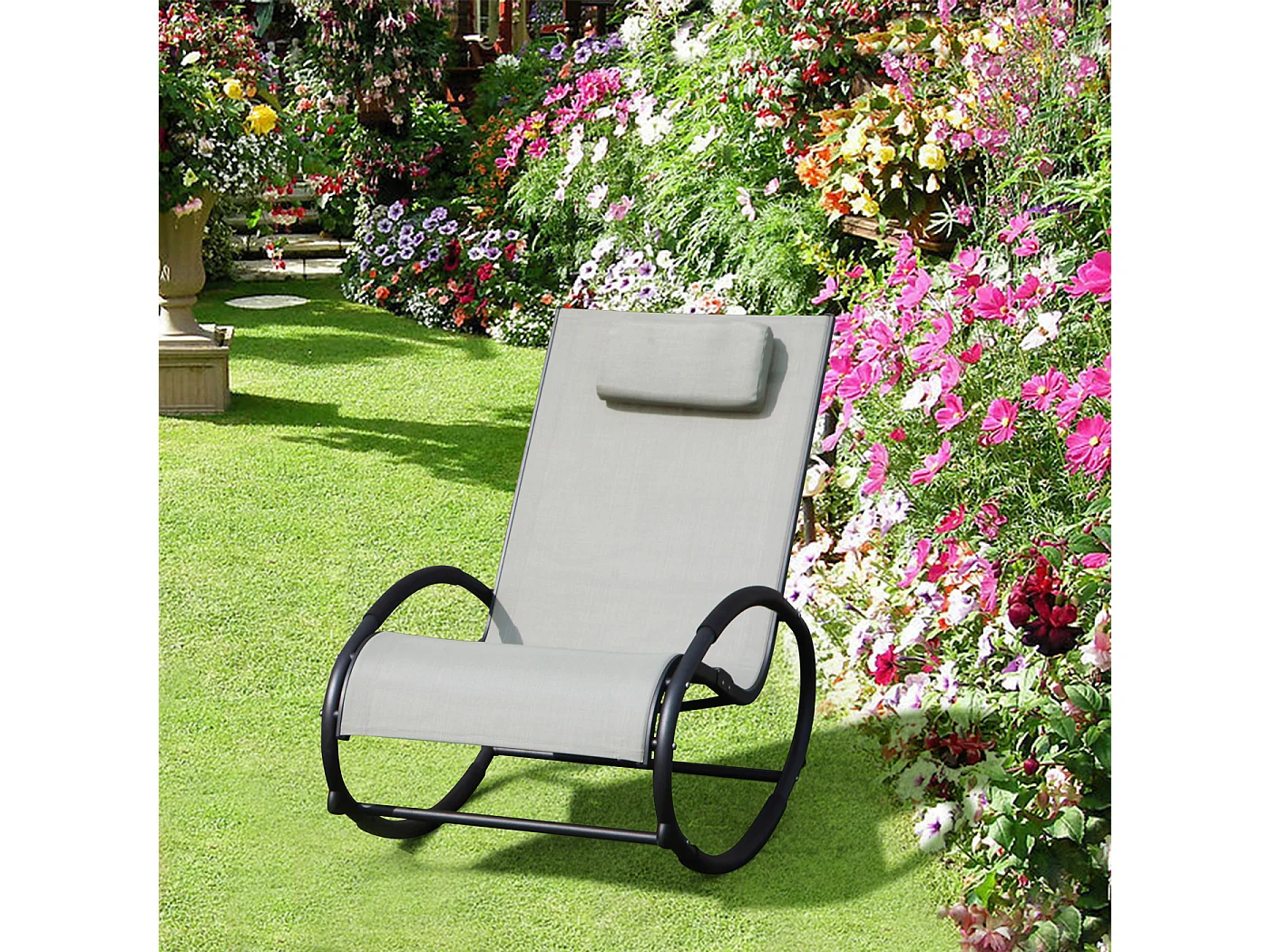 Fauteuil à bascule d'extérieur avec appui-tête