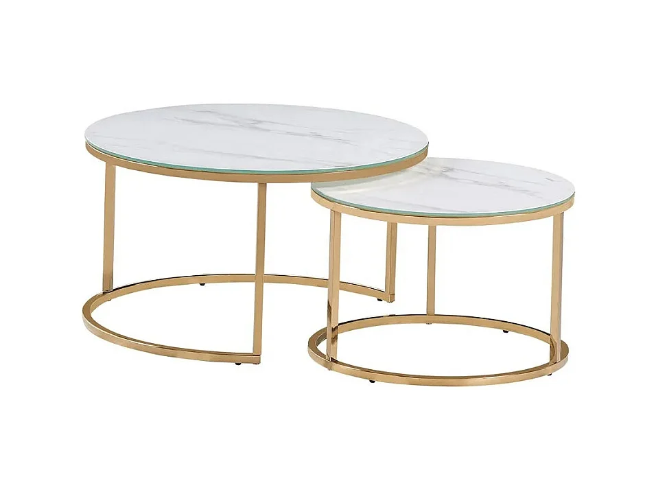 Ensemble de 2 Tables basses Gigogne Marbre Blanc Gold Brossé