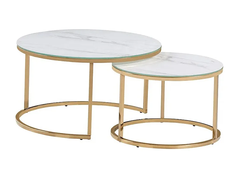 Ensemble de 2 Tables basses Gigogne Marbre Blanc Gold Brossé