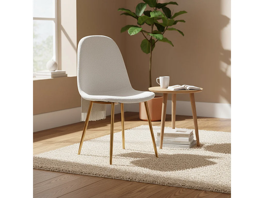 Lot de 4 chaises SCANDINAVE en velours laine bouclée pieds Gold