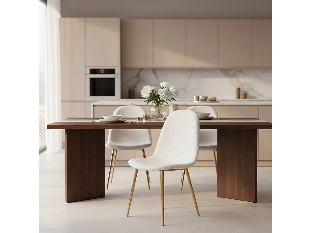 Lot de 4 chaises SCANDINAVE en velours laine bouclée pieds Gold