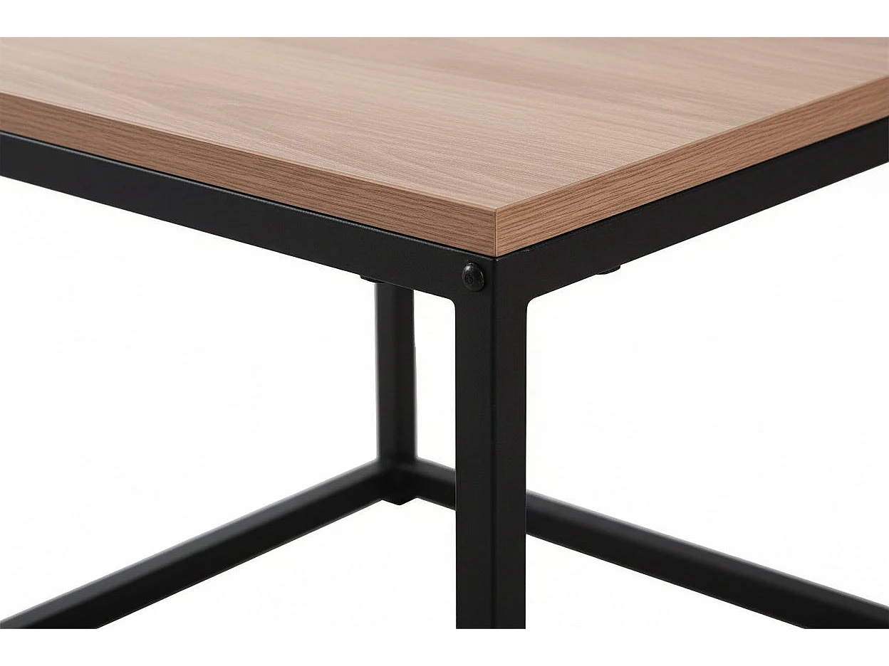 Lot 2 Tables Basses Gigognes BELGRADE Métal Noir Plateau Bois Effet Chêne Griffé 70x70x46 / 50x50x40cm