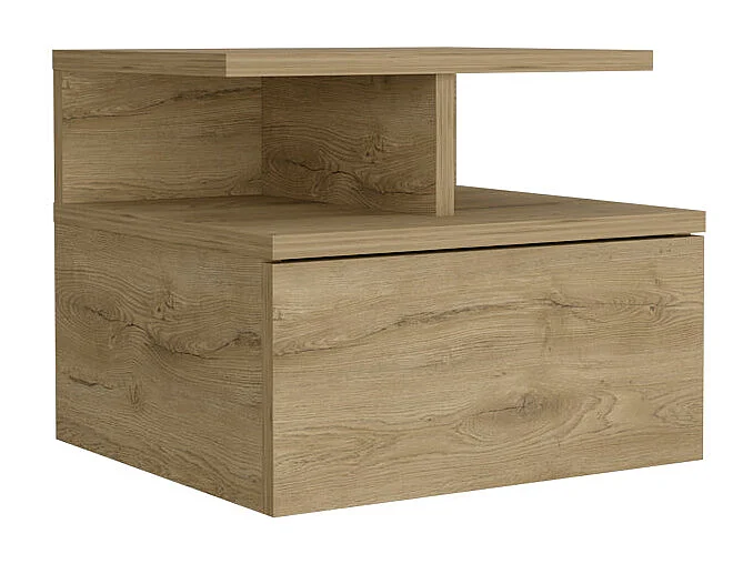 Table de chevet flottante Augusta avec deux tablettes ouvertes et un tiroir sur rail métallique , 29.5 cm X 35.6 cm X 33.6 cm , Macadamia