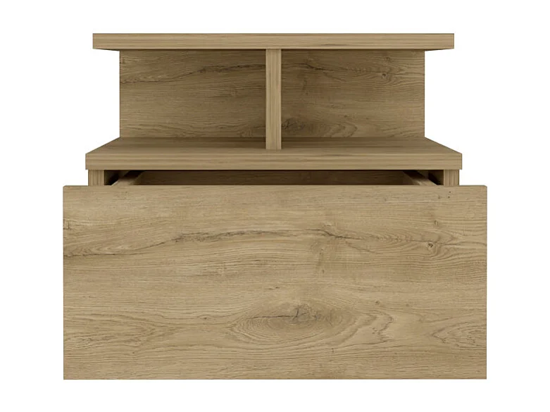 Table de chevet flottante Augusta avec deux tablettes ouvertes et un tiroir sur rail métallique , 29.5 cm X 35.6 cm X 33.6 cm , Macadamia