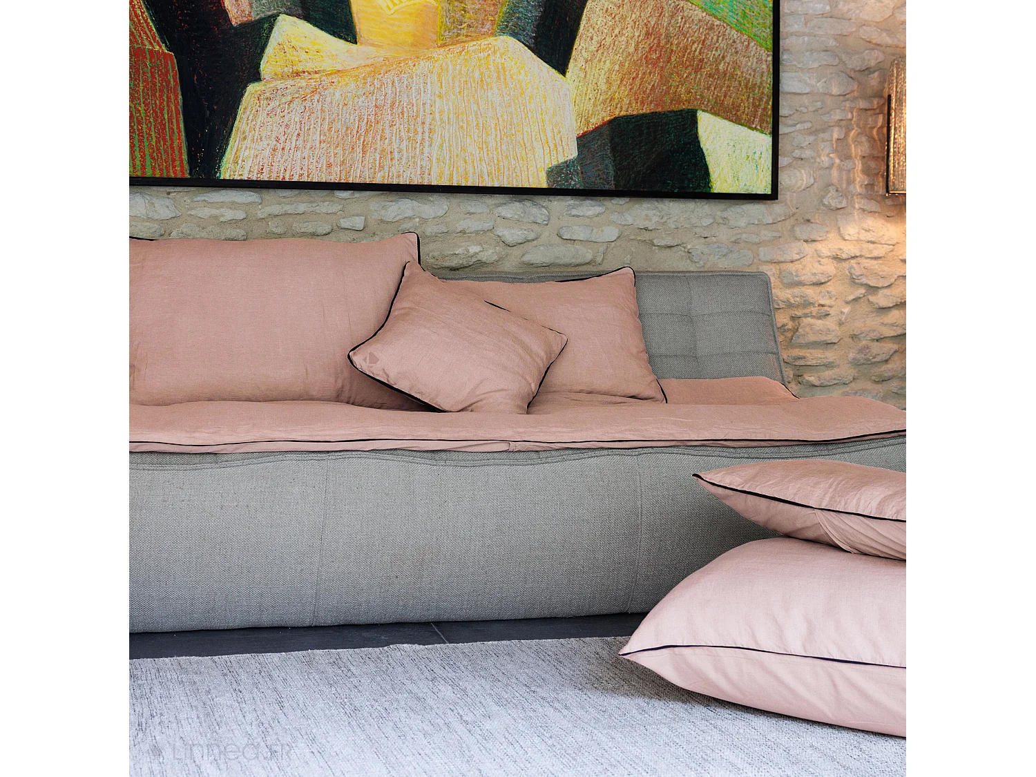 Housse de coussin PRELUDE 55x110 cm lin et coton lavé Rose